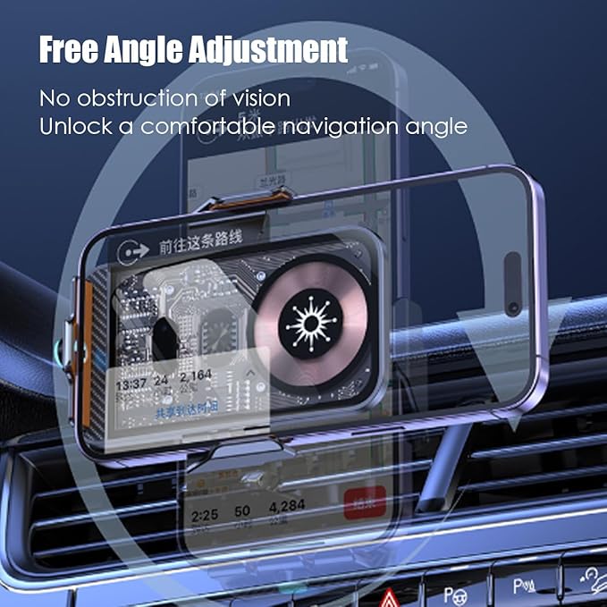 Transparent Wireless Car Charger, Smart 15W Fast Magnetic Charging, Auto-Clamping Wireless Charging Mount, Stable Car Cell Phone Holder Suitable for Magnetically Chargeable Smartphones (Gold)