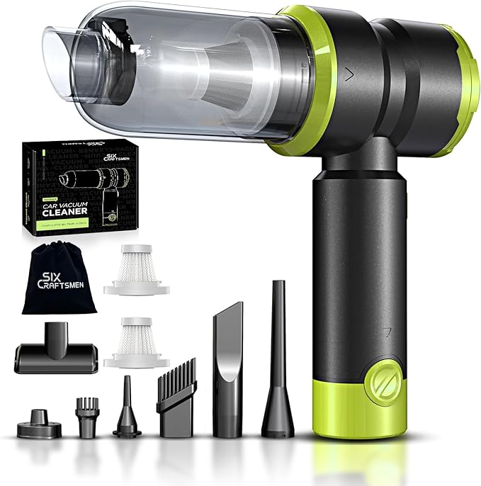 Handheld Car Vacuum Cleaner, 4-in-1 Cordless Rechargeable Mini Vacuum with Air Duster – Quickly Clean Crumbs, Pet Hair & Crevices in Car, Office, Home. Ideal for Commuters & Office Workers (Green)