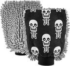 Qilmy White Skeleton Pattern Microfiber Chenille Car Wash Sponge Scratch Free Car Wash Mitt Absorbent Mitt Sponge for Trucks SUVs Car Washing Home Cleaning, Large