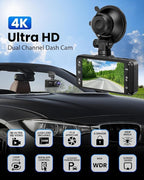 Dash Cam Front and Rear 4K/1080P, Dash Camera for Cars Build in WiFi, Full HD Dash Cam with APP Control, 3.94'' IPS Screen Dash Camera with 32GB SD Card, G-Sensor, Loop Recording (Dark Grey)