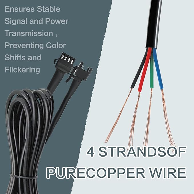 Rock Light Extension Wires 4 Pin and 2-Way Splitters 8 PCS 60 inch, Pure Copper Insulated Cable Cord Set for Motorcycle ATV Trike Golf Car Truck Neon Underglow Strip Lights
