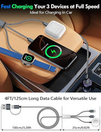 1Pack Multi Charging Cable Cord for Travel Essentials,Apple Watch Charger,iPhone Charger,[3-in-2] Type C/L Cable Portable Designed for iWatch,iPhone 17-8,Galaxy S25-21,AirPods,iPad-4FT Black