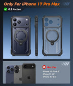 FNTCASE for iPhone 17 Pro-Max Case: [360 Spin Magnetic Ring Kickstand] [Compatible for MagSafe] [Screen Protector] Heavy Duty Military Grade Protection Protective Phone Case with Stand Black