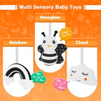 FPVERA Infant Car Seat Toys for Babies 0-6 Months: Travel Baby Toy for Rear Car Seat, Adjustable Mobile Activity Arch with Music, Sensory Hanging Toy Fits SafetyCrib, Stroller
