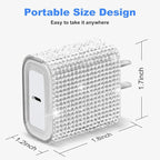 Aolcev for iPhone Charger Fast Charging Bling USB C Charging Block 30W Rhinestones Type C Charger Blocks for iPhone 17 16 15 14 13 12 iPad Bling Fast USB C Adapter for Samsung S26 S25 S24 S23 Sliver