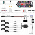 6 Pods Segmented RGB LED Rock Lights for ATV UTV RZR SXS Golf Cart Truck Off-Road Pickup, Waterproof Multicolor Neon Underglow Kit with APP/RF Remote Multi Zone Control Sync Music Red Brake Light 12V
