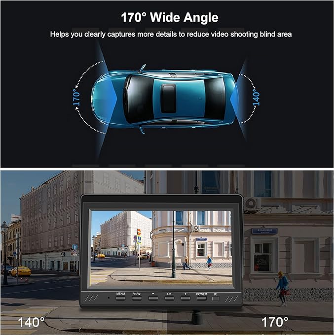 Dual Backup Camera 7" Split Monitor with 32G SD Card Kit, AHD 2 Channels Split Screen with 32G Recording, Reversing Camera IP69 Waterproof Front & Rear View Camera for Truck Trailer Semi-Trailer Box