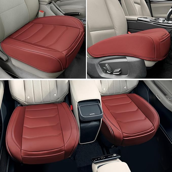 BOPUOVRE Car Seat Cover for Luxury & Comfort - PU Leather, Anti-Slip, Full Wrap Protection with Storage Pocket for Bottom Cushion - Universal Fit for 95% of Vehicles (Dull-red,1 Piece)