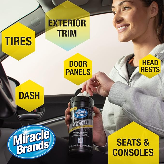 Miracle Brands Auto Protectant Wipes - 30 Count, Clean & Protect Auto Surfaces Including Finished Leather, Plastic, Vinyl and Rubber