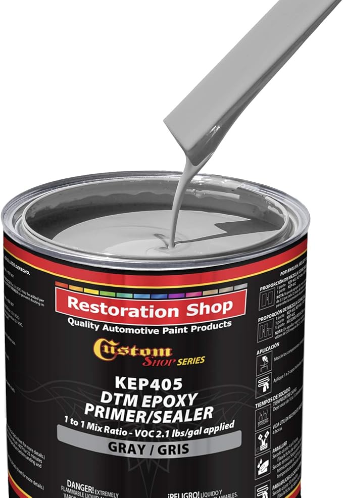 Custom Shop - Gray Epoxy Primer/Sealer 2.1 VOC (1 Quart Kit) Anti-Corrosive DTM High-Performance Primer for Automotive and Industrial use Kit = 1 Pint Epoxy Primer +1 Pint. Epoxy HDR. (1-1 Mix)