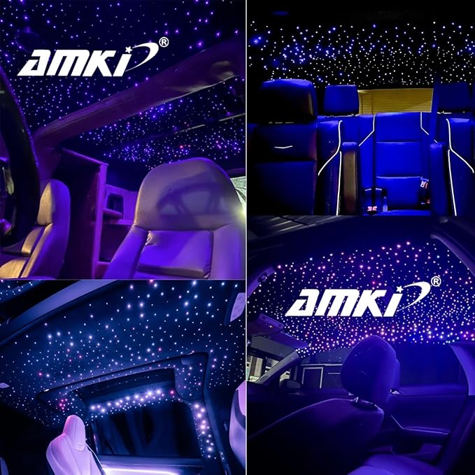 AMKI High Brightness 32W Twinkle 1200pcs Fiber Optic Starlight Headliner Kit 0.03in 13.1ft Fiber Strands RGBW Sound Activated APP Remote Control for Car Home Roof Ceiling Decoration
