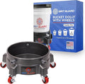 GRIT GUARD Bucket Dolly with Wheels - Rolling Detailing Wash Bucket with 5 Wheels and 2 Locking Casters Compatible with 2.5, 4, 5 and 6 Gallon Buckets (Silver, 2" Red Casters)