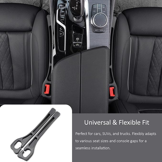 Car Seat Gap Filler, 2 Pack Universal Seat Gap Filler Strip with Seatbelt Slot, Anti-Drop Pad & Car Organizer for The Gap Between Seat and Console, Stop Items from Falling - Black