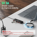 Qeefun 10Gbps USB 3.2 Hub with 4 USB A Data Ports, USB 3.2 Gen 2 Splitter, 4ft Extended Long Cable and Type-C Power Port, USB multiport Adapter for pc, Laptop, iMac, Mac mini, Dell XPS and More