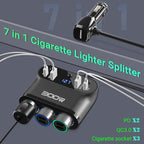 7 in 1 Cigarette Lighter Adapter: Ouffun 300W 3 Socket Car Charger Extensions 12V Splitter with Dual PD USB C 30W and QC3.0 18W 12V USB Outlet Ports, 12 Volt Car Plug with LED Voltage Separate Switch