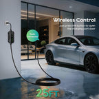 Level 1/2 Portable EV Charger for Tesla Model Y/3/S/X, Home 240V 16A (NEMA 6-20) & 120V 12A(NEMA 5-15 Adapter), Adjustable 8-16A, NACS, 25ft Cable, ETL Certified, LCD Display, Travel Bag