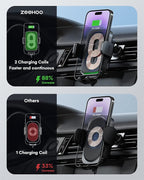 ZEEHOO Wireless Car Charger, DUOXX Dual Coils 15W Fast Charging Auto-Clamping Car Mount, Dashboard, Vent Charging Phone Holder for iPhone 17 16 15 14 13 12, S23 Ultra, Z Flip4 3, etc