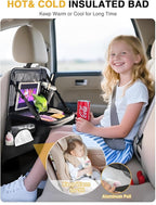 1-Pack Leather Car Backseat Organizer with Tablet Holder–Foldable Food Tray,Storage Pockets,Trash Can,Tissue Holder & Insulated Bag–Kick Mats Protector for Kids,Travel Accessories Organizer