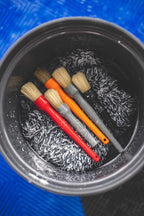 Detail Factory - Boar Hair Long-Handle Detailing Brush - Comfortable Grip and Heavy-Duty Scrubbing for Interior, Exterior, Engine Bay, Wheels, Exhaust Tips, Textured Plastic, Orange