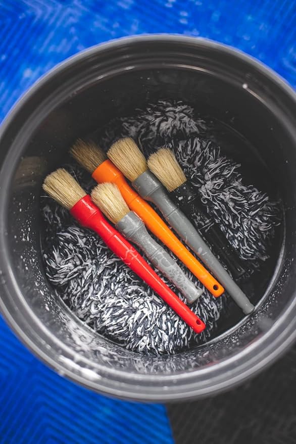 Detail Factory - Boar Hair Long-Handle Detailing Brush - Comfortable Grip and Heavy-Duty Scrubbing for Interior, Exterior, Engine Bay, Wheels, Exhaust Tips, Textured Plastic, Orange
