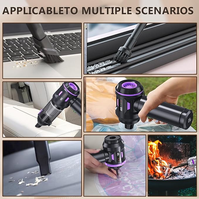 Portable Cordless Car Vacuum, 4-in-1 Handheld with Air Blower, New Pro Brushless Motor, 22000Pa Suction, Type-C Fast Charging, LED Light, for Pet Hair Car Home Office, with Case (Black Purple)