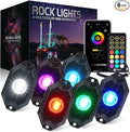 Xprite RGBW LED Rock Lights Kit with Bluetooth & Wireless Remote Controller, Multicolor Cars Underglow, Wheel, Footwell Neon Light Kits, for Off-Road UTV ATV Trucks SUV Motorcycle Boats - 6 Pods