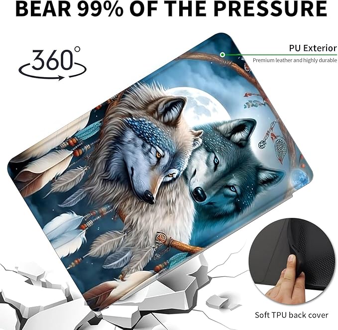 Case for 7" Kindle Paperwhite 12th Generation 2024 & Kindle Colorsoft Signature Edition 2024,360 Degree Rotating Swivel Leather Stand Folio Cover with Auto Wake/Sleep,Dream Catcher Wolf