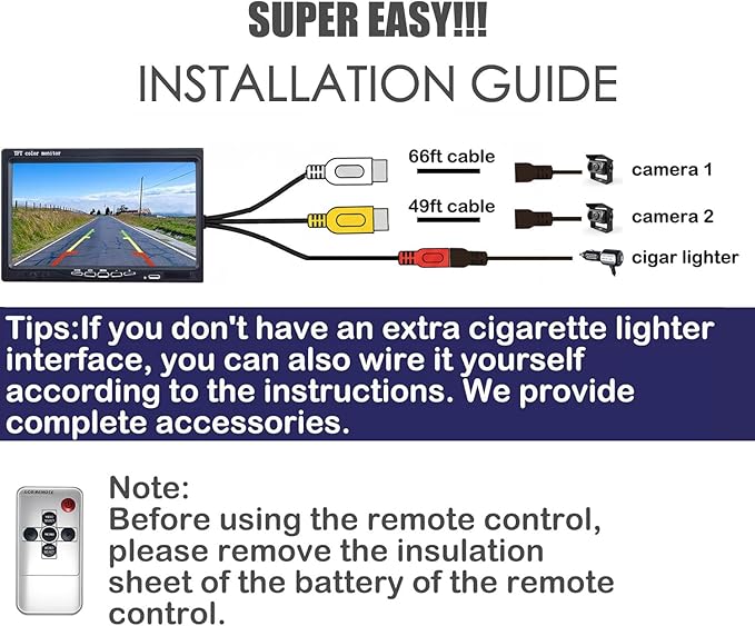 Backup Camera Monitor Kit,7" HD 1080P Monitor,IP69 Waterproof Rearview Reversing Rear View Camera for Truck Trailer Semi-Trailer Box Truck RV Pickup Truck,Easy Installation (Single Cam)