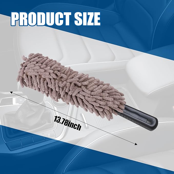 Wuyaoyao Car Duster Interior & Exterior, 13.78" Soft Microfiber Auto Duster Brush, Lint & Scratch Free Car Detailing Cleaning Brush, Multipurpose Dusting Tool for Auto Office Home Furniture (Gray)