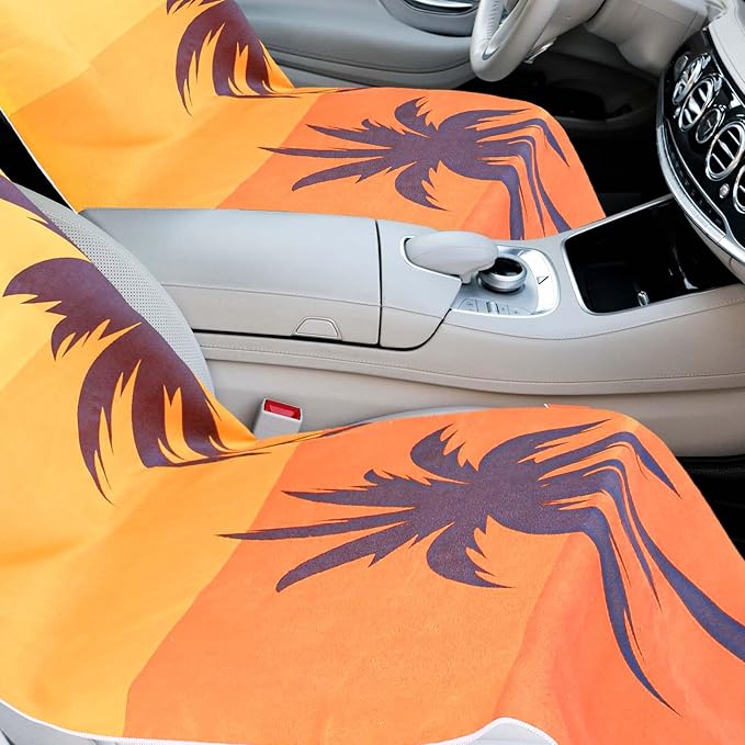 Hahafelt 1 Pack Car Seat Towel Covers with Storage Bag, 63 x 32 Inch Universal Non Slip Waterproof Sweat Protector for Car Truck, Gym Swimming Running, Machine Washable (Beach Palm Trees)