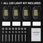 Hovano 4 Pods White Rock Lights 6000K Pure White 36 LEDs SMD Chips Super Bright Neon Underglow Light IP68 Waterproof for Pickup Trucks SUV UTV ATV RZR Car Boats (White)