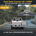 Fitcamx Front 4K+Rear 1080P Dash Cam Adapts for GMC Sierra 2020-2026 (HD2-6275, Small Cover) 1500 2500HD 3500HD, OEM Look, Dual HD Video, WiFi & APP, Loop Recording, G-Sensor, Easy to Use, 128GB Card
