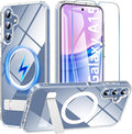 OWKEY for Samsung Galaxy A15 5G Phone Case with Screen Protector & Stand, Magnetic Case for Magsafe Military-Grade Protection Shockproof Matte Cover for Samsung Galaxy A15 5G (Clear)