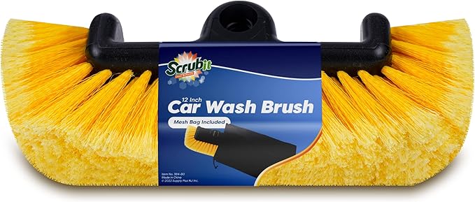 SCRUBIT 12" Car Wash Brush with Soft Bristles for Car, Truck, Boat Deck & House Cleaning, Exterior Washing Brush Connects with Pole & Hose, Storage Bag Included (Yellow)