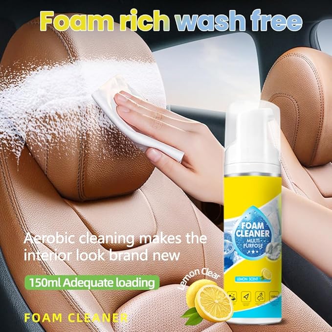 EUBUY Total Interior Cleaner for Car, 5 oz Car Interior Cleaning Kit with Wipe and Sponge for Automotive Seat, Upholstery, Carpet, Dashboards, Plastic, Leather, Glass