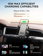 JOYMASS Wireless Car Charger, Phone Holders for Your Car, 15W Auto Clamping Phone Mount Car Accessories for iPhone 16 15 14 13 12 Mini Pro Max 11 XR XS, Samsung Galaxy S24 Ultra S23 S22+ Note 20, etc