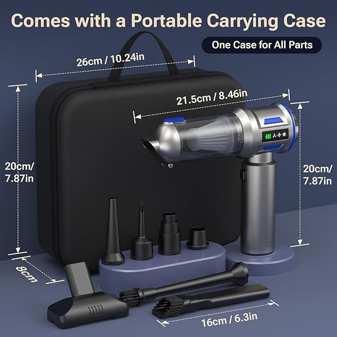 Yomile Mini Vacuum Cleaner, 2 in 1 27000PA Brushless Car Vacuum Air Duster 9000mAh Battery Air Blower Wireless Handheld Vacuum for Car,Office and Home (Blue)