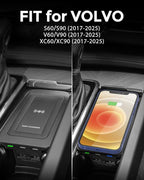 Car Wireless Phone Charger for Volvo 2017-2025 XC90 XC60 S90 S60 V90 V60 2025 2024 2023 2022 2021 2020 2019 2018 2017 Center Console Accessories Charging Pad