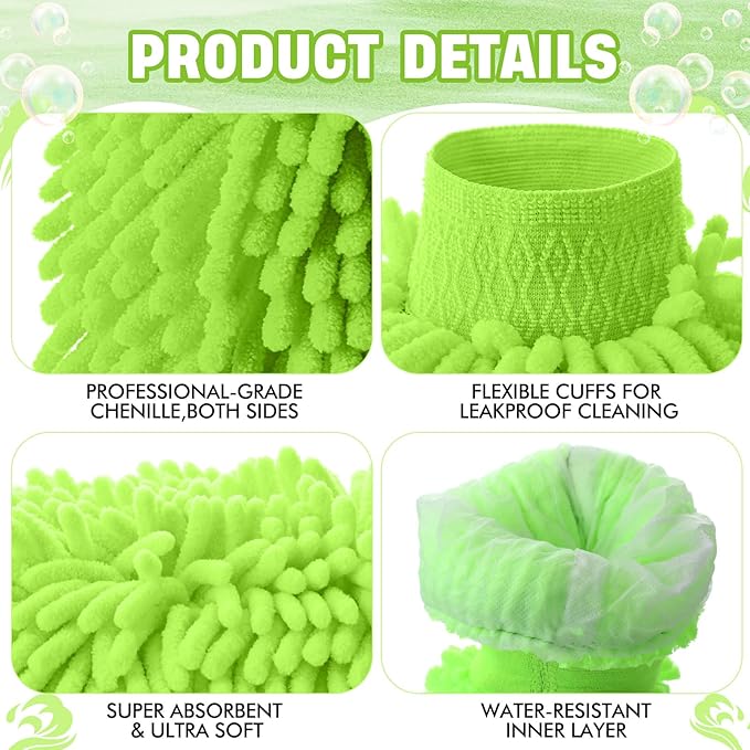 24 Pack Car Wash Mitt Bulk Microfiber, 10'' x 8'' Chenille Car Wash Mitt Gloves, Scratch Free Double Sided No Lint No Marks for Truck SUV and All Vehicle Surfaces (Lime Green)