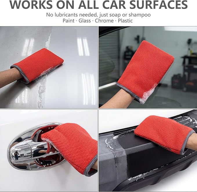 2 Pack Clay Mitt for Car Detailing - Clay Bar Glove Removes Grime, Iron Fallout & Contaminants from Paint, Glass, Wheels - Reusable Auto Detailing Mitt
