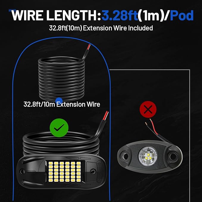 16 Pods 6500k White Rock Lights, IP68 Waterproof 36 LEDs SMD Chips Underglow Kit for Truck Pickup SUV UTV ATV RZR Car Boats