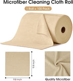 KitchLife Microfiber Cleaning Cloth Roll, 100 Pack - Tear-Away Microfiber Paper Towels, Lint-Free, Reusable, Washable for Kitchen, Car, Dishes, and Sensitive Surfaces (Wheat)