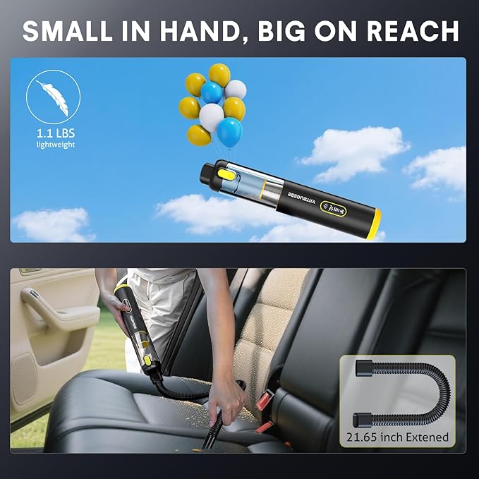 SEEDUSTRY Handheld Car Vacuum Portable Cordless, 6-in-1 Mini Cordless Vacuum Cleaner with Brushless Motor & 18000Pa Powerful Suction, Type-C Charge, 2025 Mini Vacuum V-C08 Pro for Car Home Office Pet