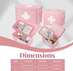 Flexzion First Aid Box Organizer Empty 13" Pink Vintage First Aid Kit Tin Metal Medical Box - First Aid Storage Box Container Bins with Dividers, Removable Tray and White Cross Logo
