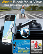 YRU True Military-Grade [360° Rotation Suction] 2026 Ultimate Car Phone Holder Mount 【90+LBS Safest Strongest & Patent Certs】 Dash Windshield Vent for iPhone 17 16 Pro Max Speaker Stands, Gloss Black