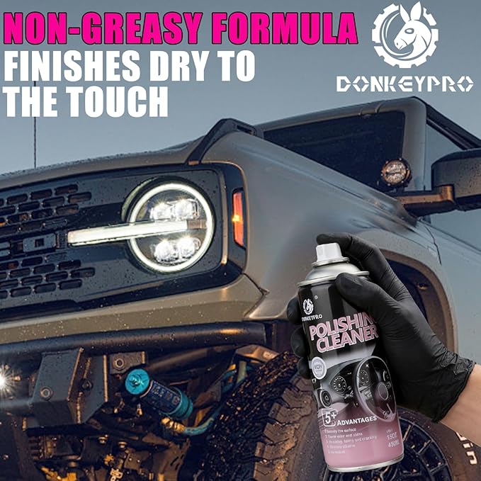 DONKEYPRO Polishing Cleaner, Car Interior Cleaner - Cleans & Protects Plastic, Vinyl, Leather Seats, Rubber, Dash, Trim - UV Guard, Anti-Aging, Exterior & Interior Detailer Spray (2 x 15oz)