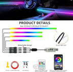 Acrylic Interior Car LED Strip Light with APP Remote Control, 116in 4 in 1 USB RGB Dreamcolor Neon Flexible Strip Fiber Optic LED Ambient Lighting Kits,RGB Music Lights Sync for Inside car Decorations