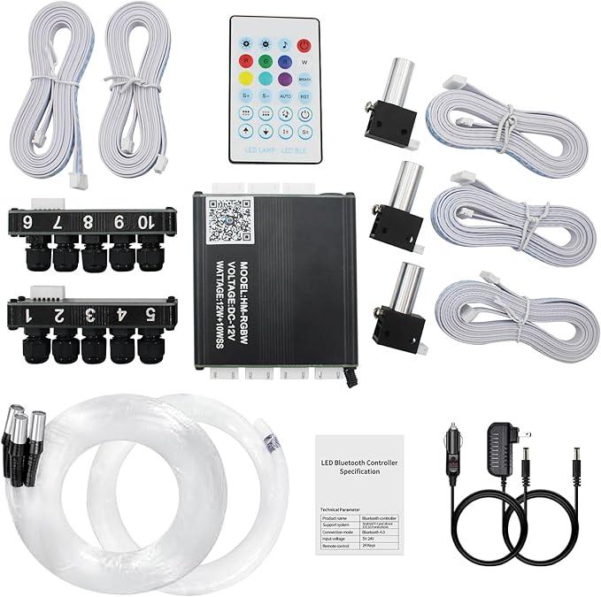 Split Starlight Headliner Kit with Meteor & Music Effect, 22W 3+10 Holes RGBW 1050pcs 0.02in x 4.9ft Fiber Optic Lights Kit, Star Light Headliner Kit for Car Truck Jeep, App & Remote