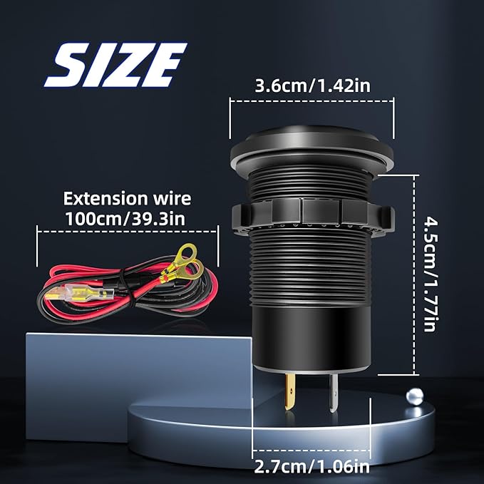 12V USB Outlet Wire USB Charger, 3 Port 12V/24V Charger Socket for Cars, Boats, RVs, Trucks, Golf Carts, and Motorcycles and More (Pack of Two)