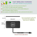 Wireless Charger Car Charging pad,POLMXS 15W Fast Wireless Phone Charger Non Slip Cell Phone Flat Charging mat Compatible with iPhone 11/12/12/14/15 Galaxy S21/S22/S23/24 NOTE10 (30cm Cable)(C2Y)